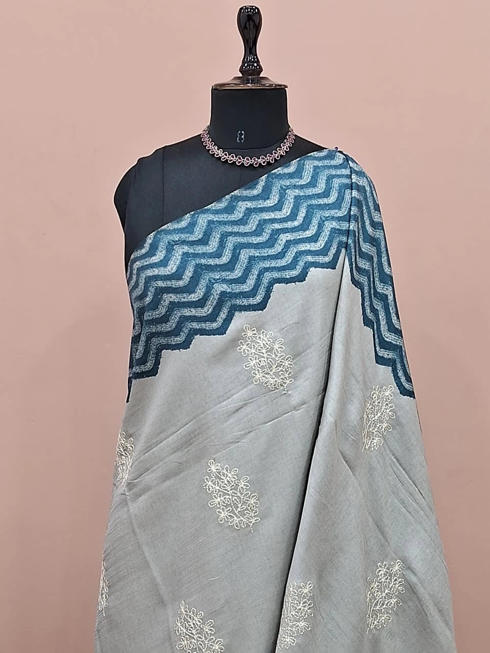 Light Sky Blue Tussar Saree 1