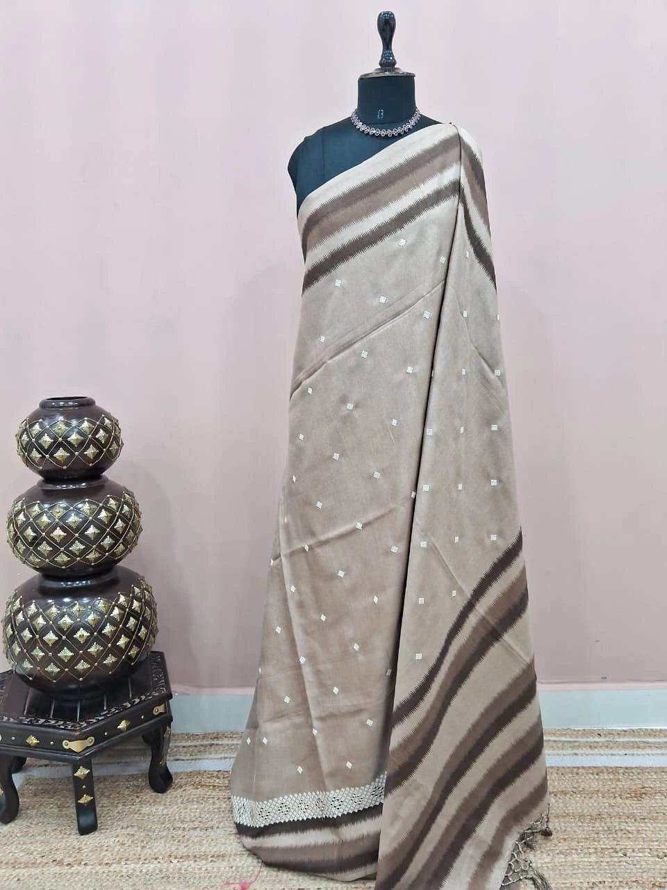 Sand Brown Tussar Saree 