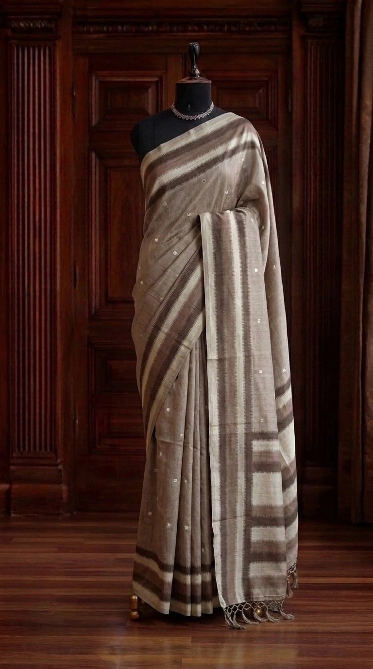Sand Brown Tussar Saree 