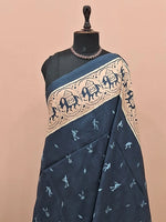 Dark Navy Blue Tussar Saree 1
