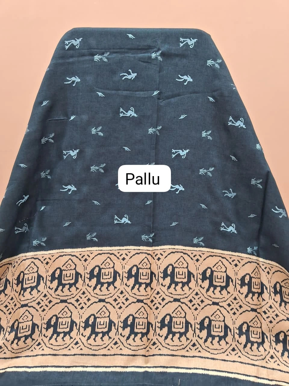 Dark Navy Blue Tussar Saree Pallu