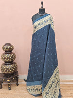 Navy Blue Tussar Saree
