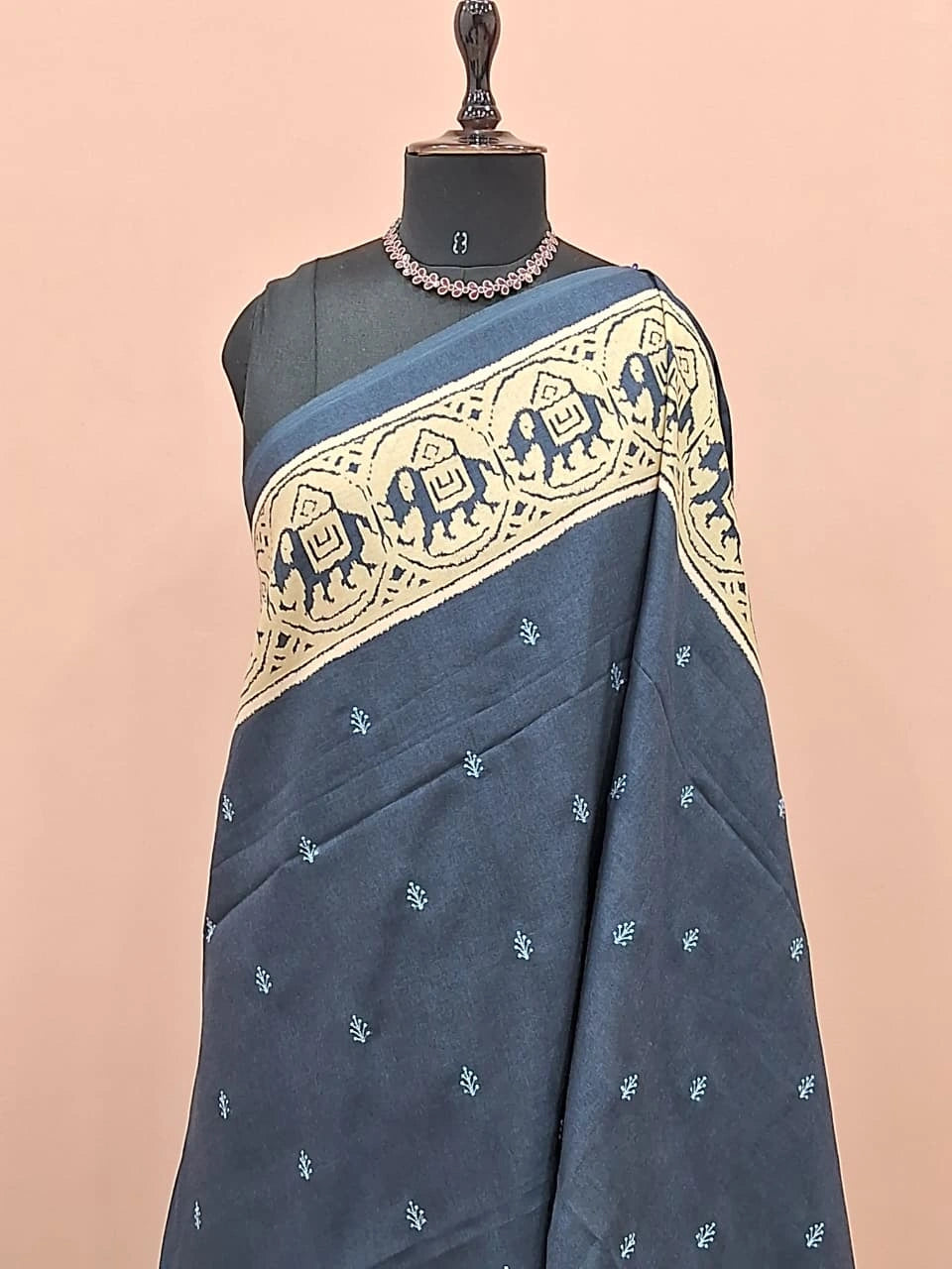Navy Blue Tussar Saree 1
