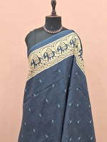 Navy Blue Tussar Saree 1