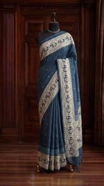 Navy Blue Tussar Saree