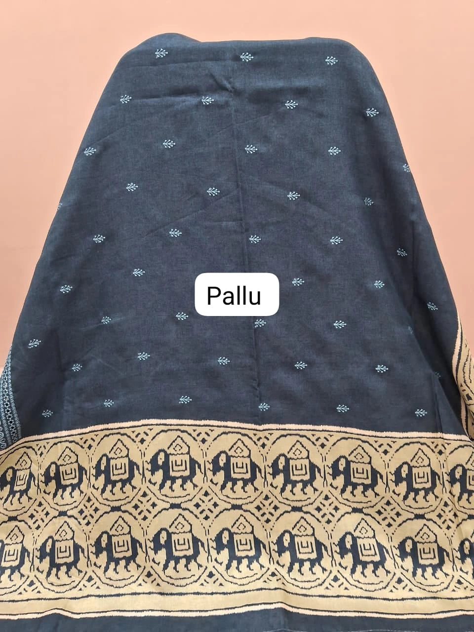Navy Blue Tussar Saree pallu