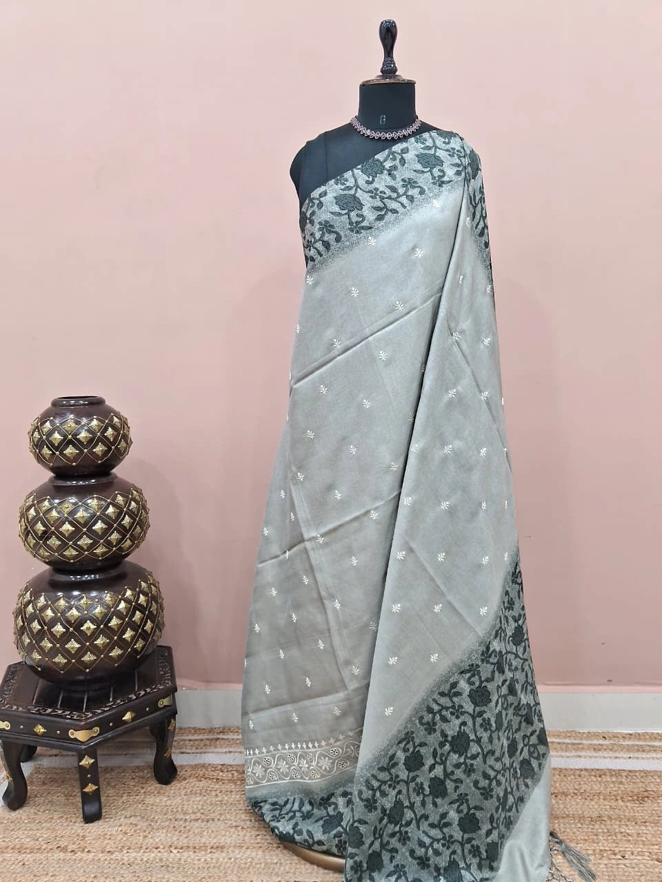 Light Mint Blue Tussar Saree