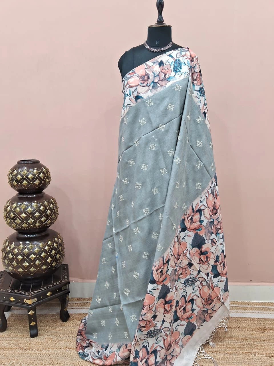 Grey Tussar Saree