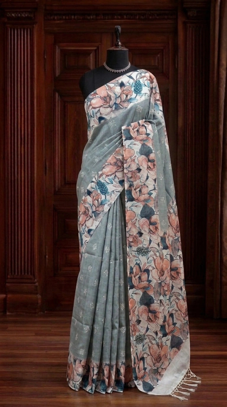 Grey Tussar Saree
