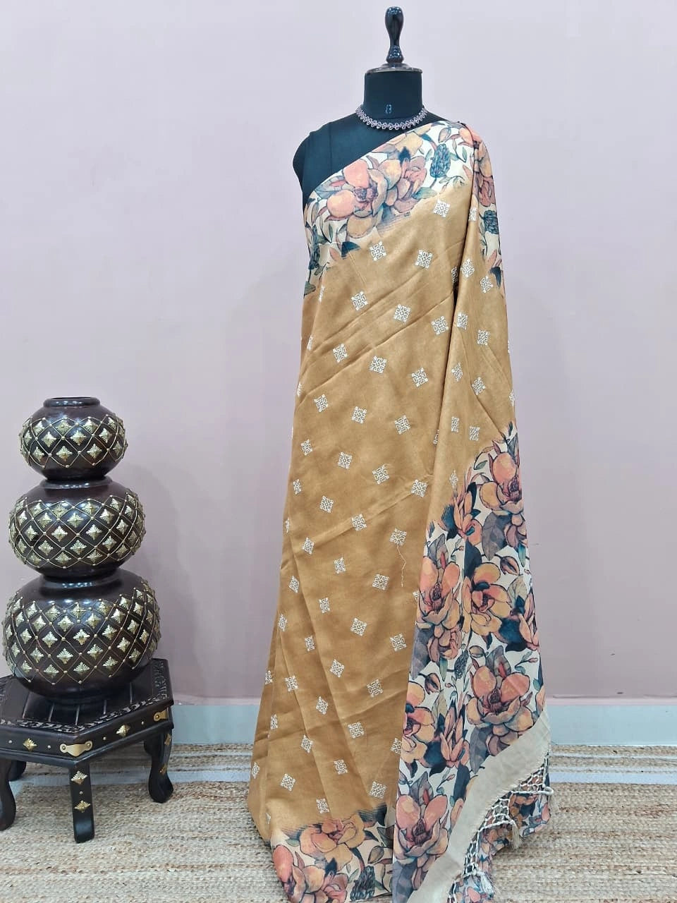 Light Mustard Yellow Tussar Saree