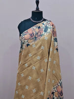 Light Mustard Yellow Tussar Saree 1