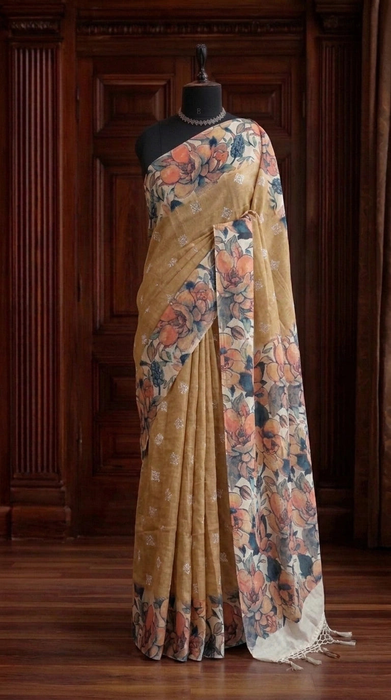 Light Mustard Yellow Tussar Saree