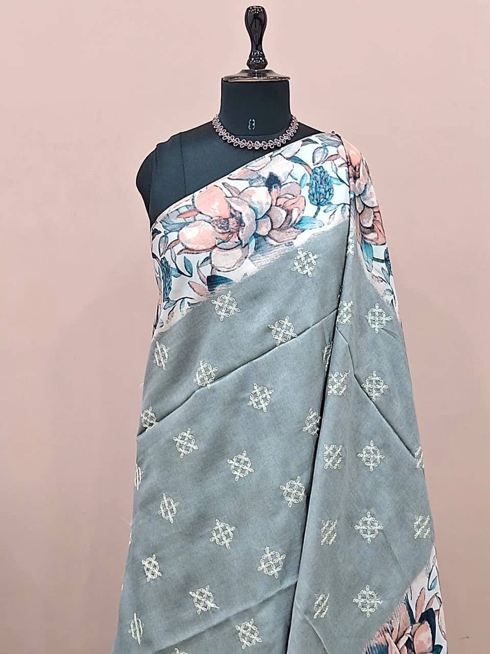 Elegant Metal Grey Tussar Saree 1