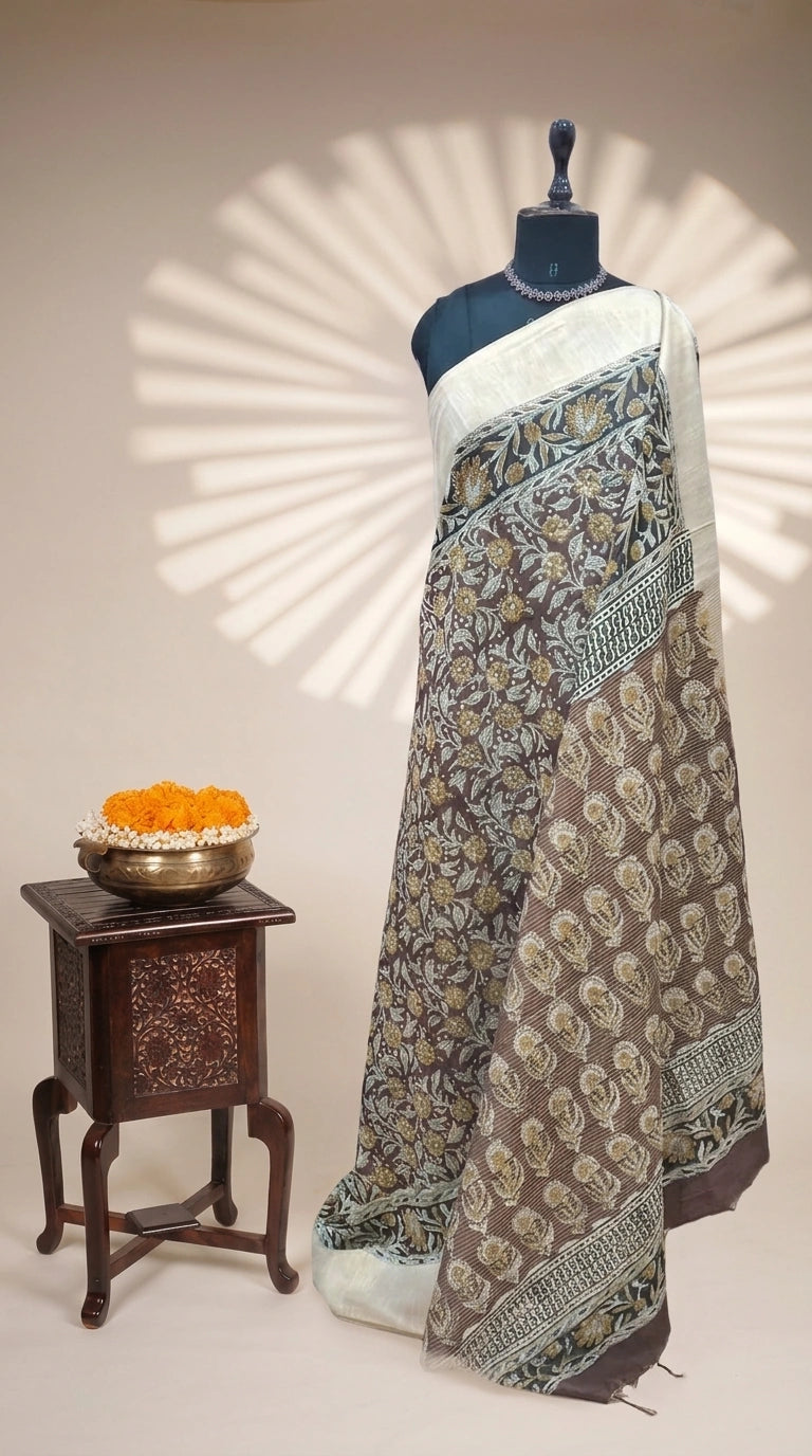 Brown Linen Saree 