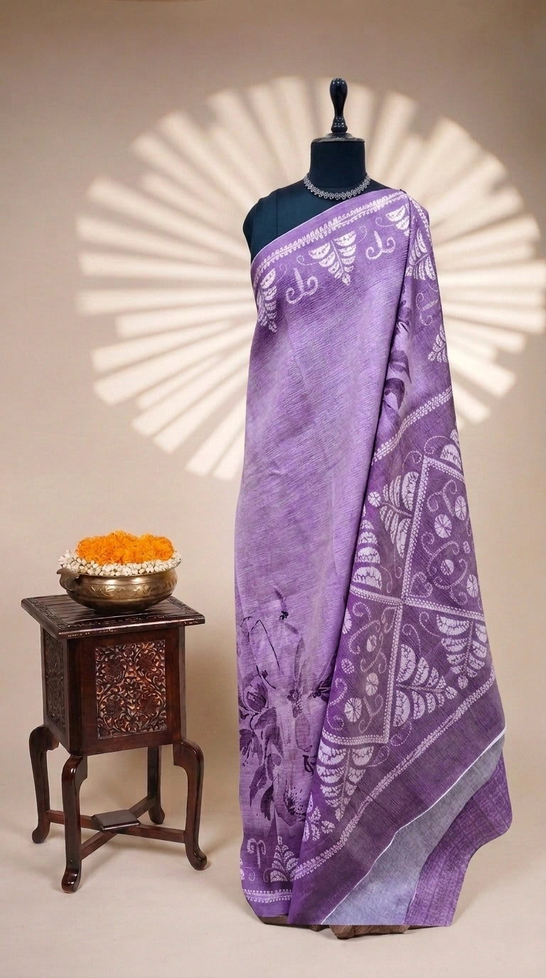 Light Lavender Plain Crush Silk Saree