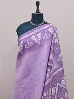 Light Lavender Plain Crush Silk Saree 1