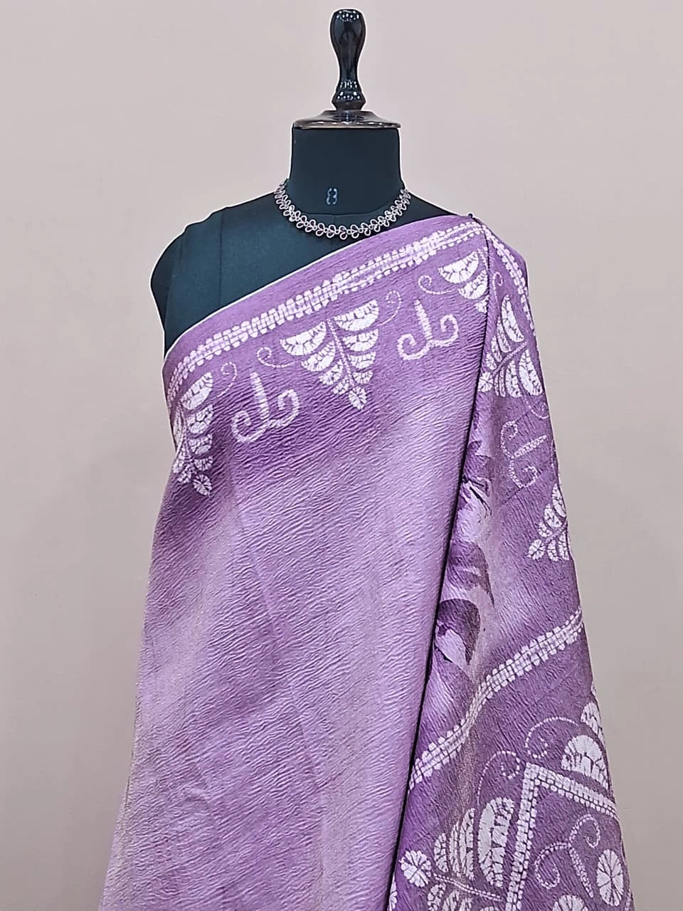 Light Lavender Plain Crush Silk Saree 1