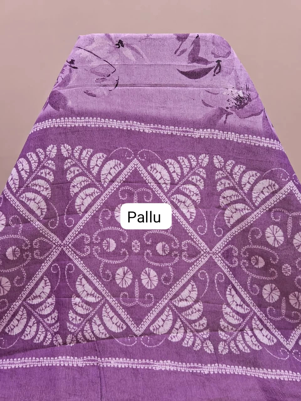Light Lavender Plain Crush Silk Saree Pallu