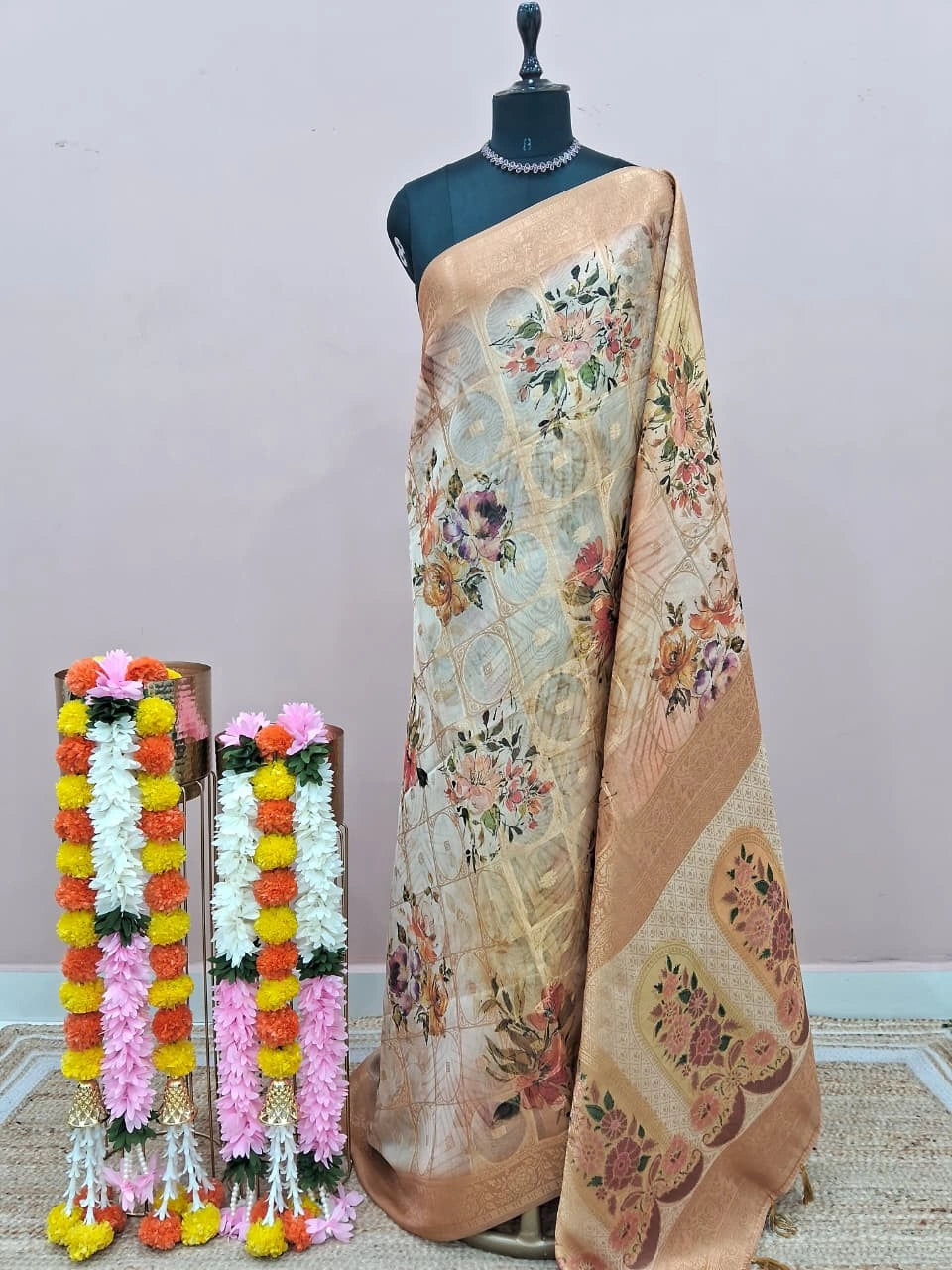 Light Beige Organza Saree
