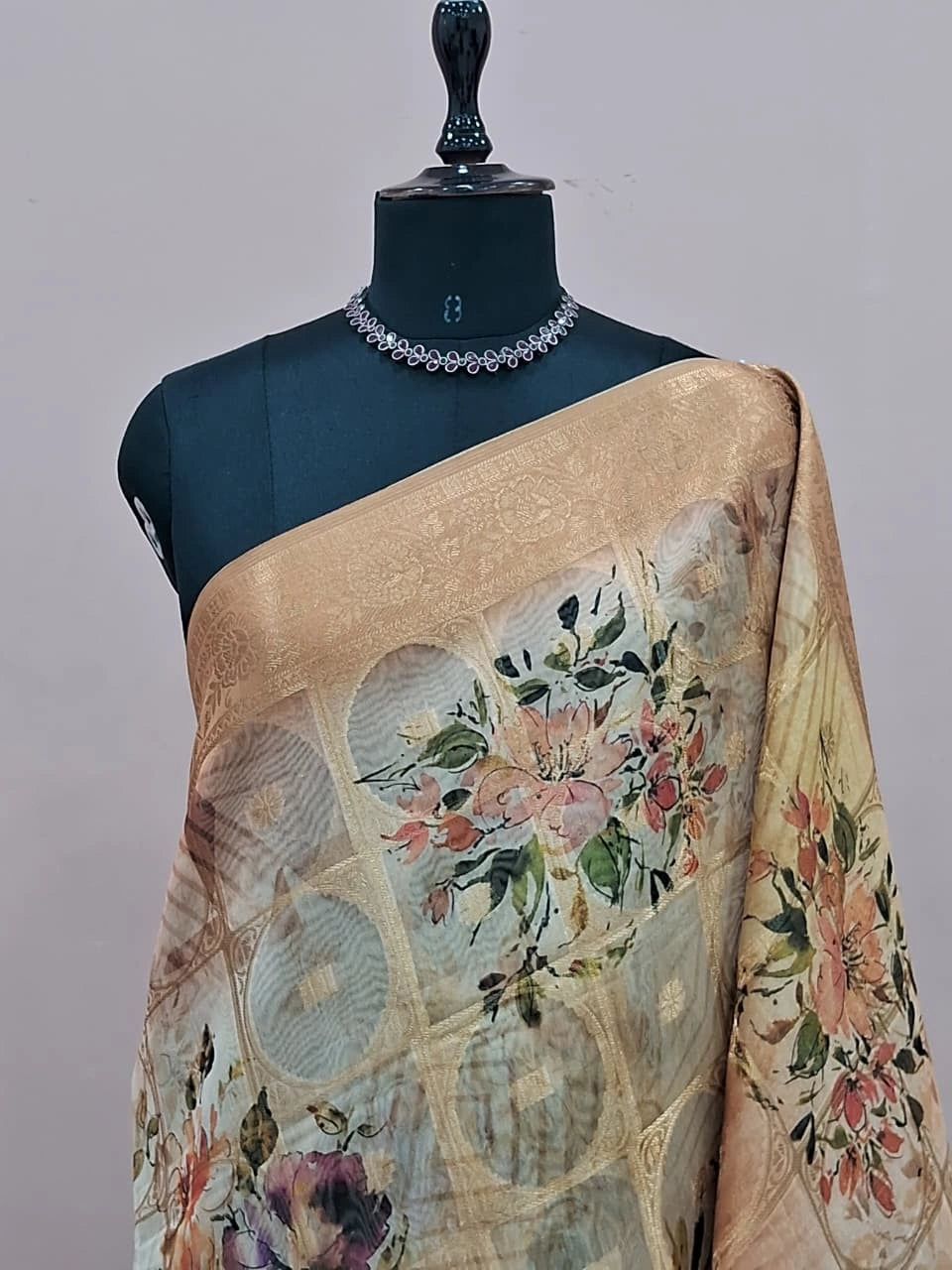 Light Beige Organza Saree 1