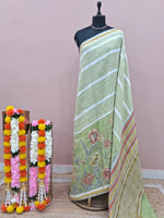 Pista Green Pure Linen Saree