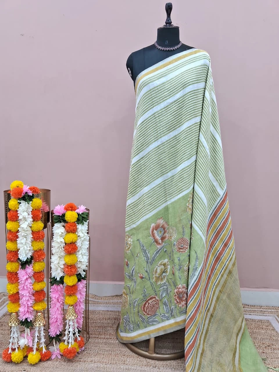 Pista Green Pure Linen Saree