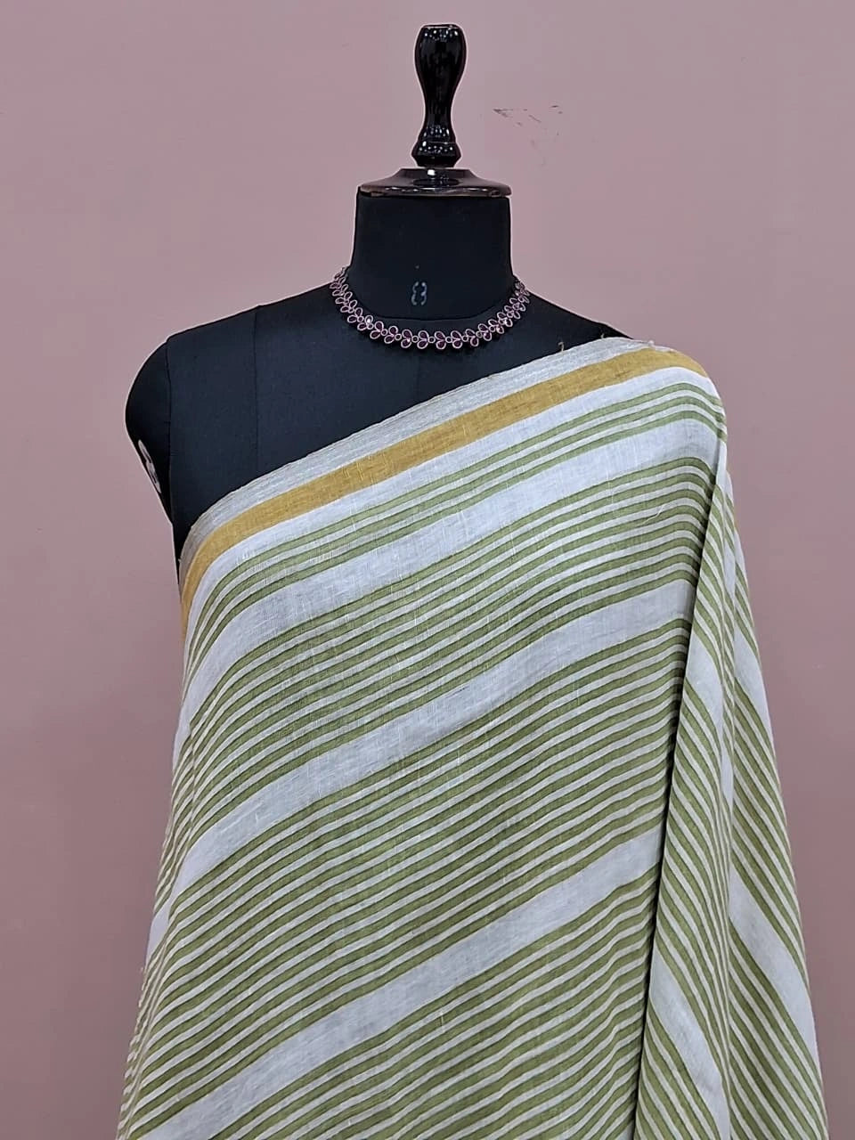 Pista Green Pure Linen Saree 1
