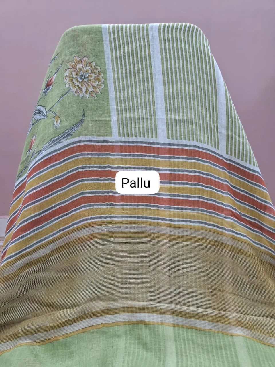 Pista Green Pure Linen Saree Pallu