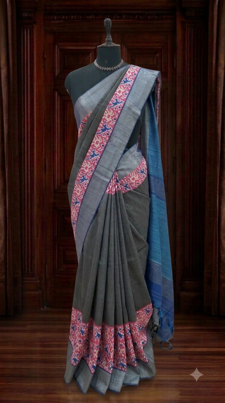 Stone Grey Tussar Saree