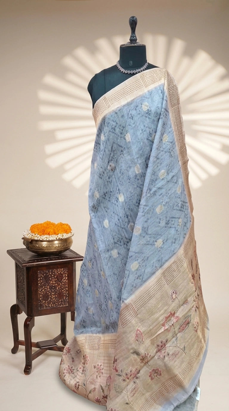 Baby Blue Linen Saree 