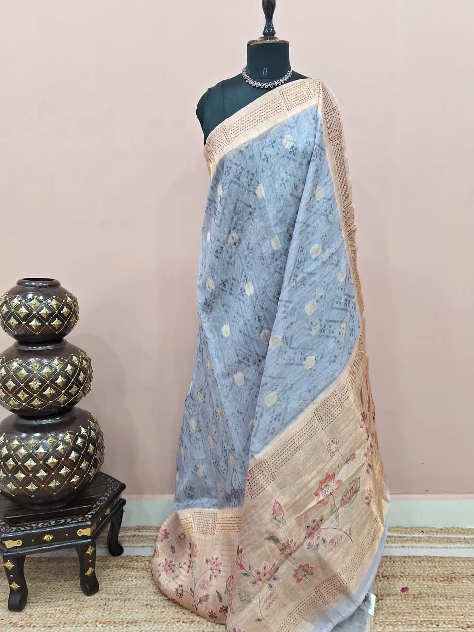 Baby Blue Linen Saree 