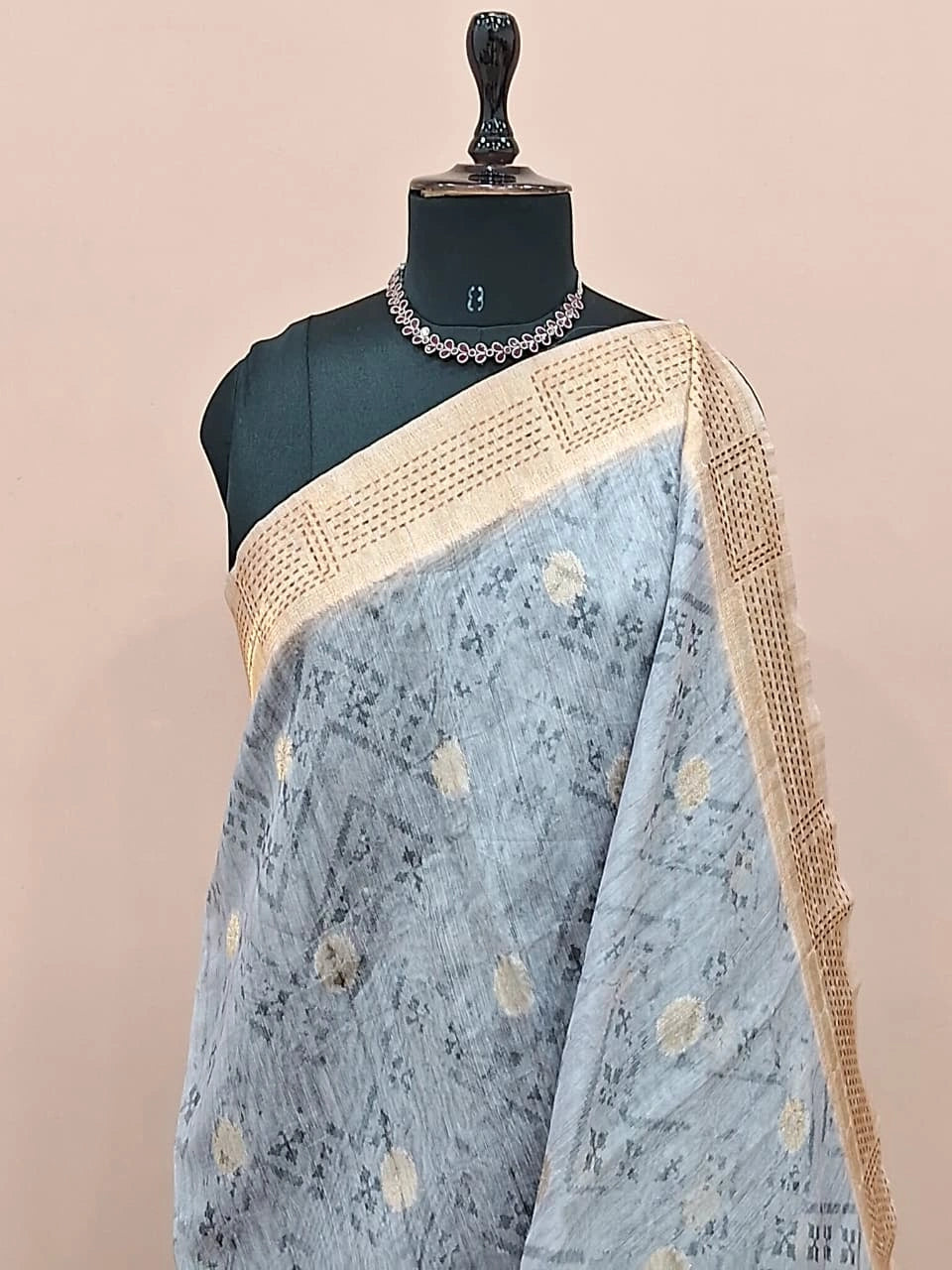 Baby Blue Linen Saree 1