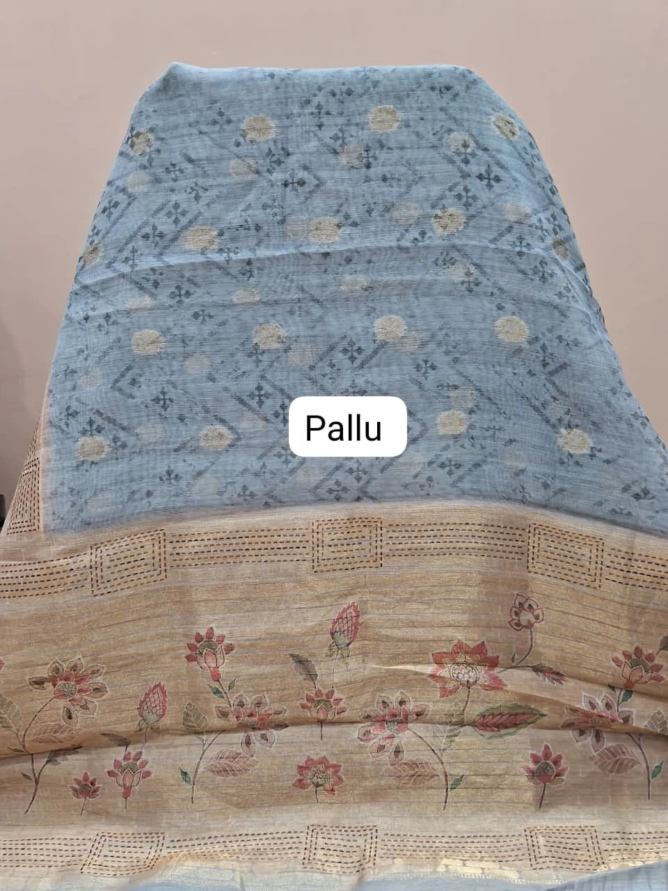 Baby Blue Linen Saree pallu