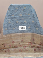 Baby Blue Linen Saree pallu
