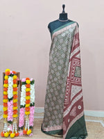 Bottle Green Tussar Crepe Silk Saree 