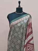 Bottle Green Tussar Crepe Silk Saree 1