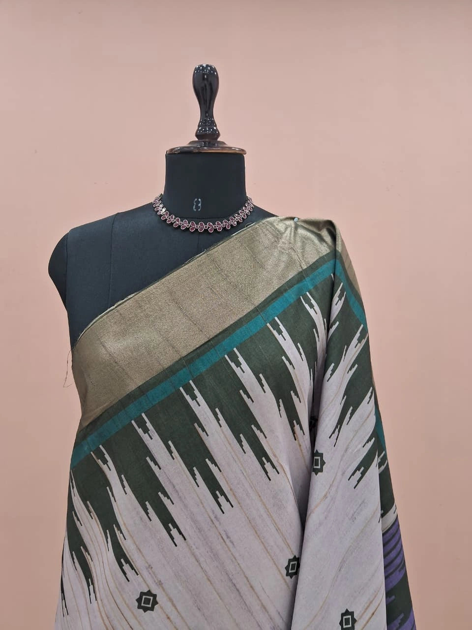 Pale Grey Tussar Saree 1