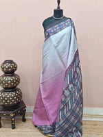 Pearl White and onion pink Satin Saree 