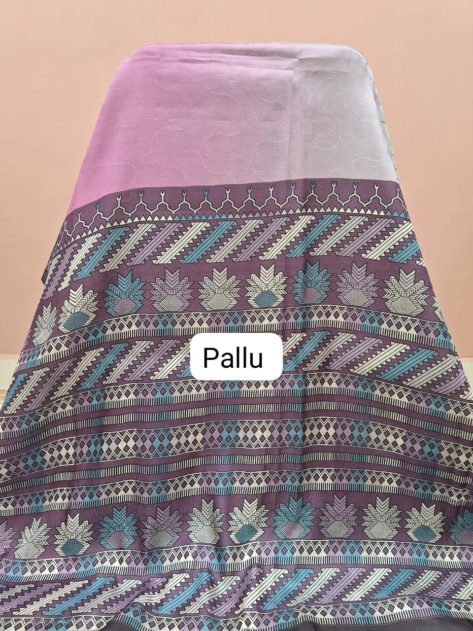 Pearl White and onion pink Satin Saree pallu