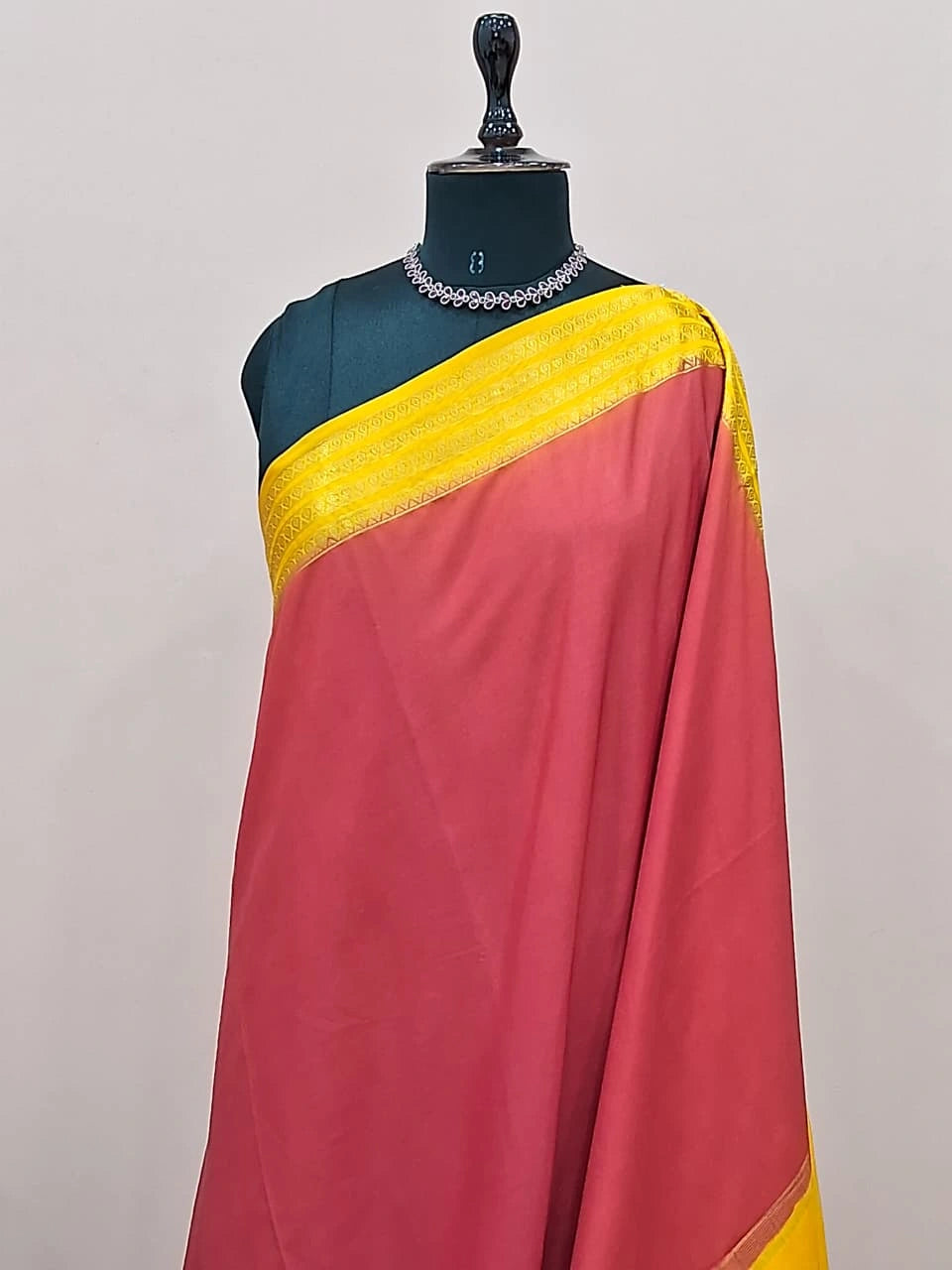 Tomato Red Mysore Crepe Silk Saree 1