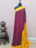 Dark Wine Plain Mysore Crepe Silk Saree 