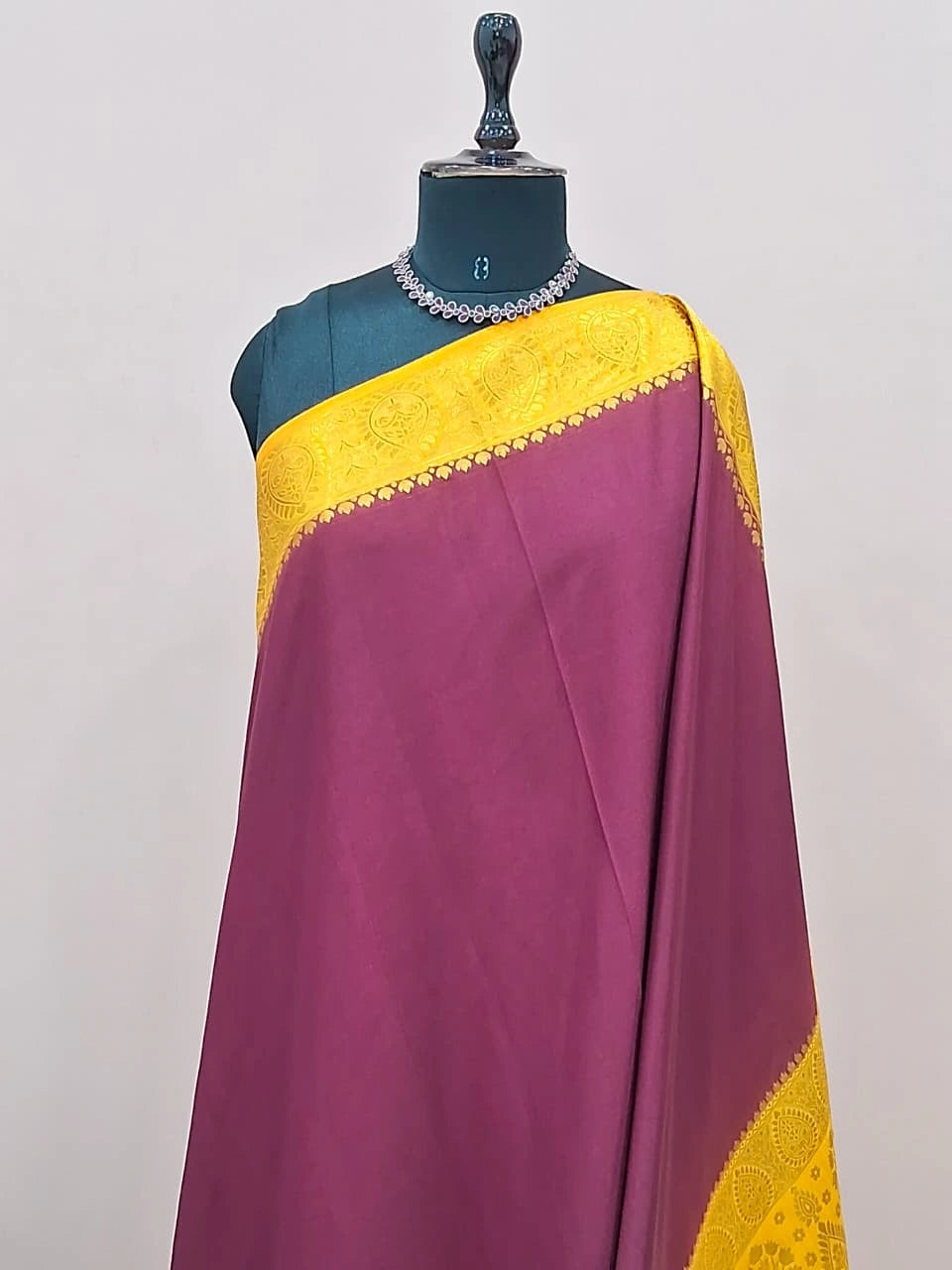 Dark Wine Plain Mysore Crepe Silk Saree 1