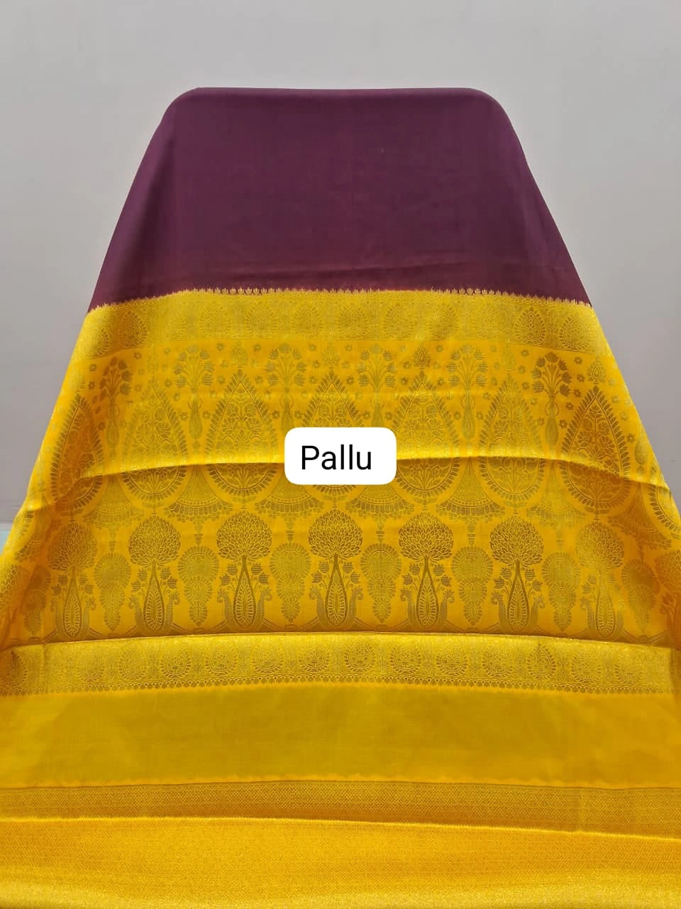 Dark Wine Plain Mysore Crepe Silk Saree pallu
