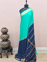 Aqua Green Plain Mysore Crepe Silk Saree 