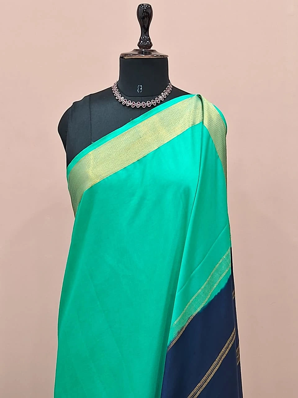 Aqua Green Plain Mysore Crepe Silk Saree 1