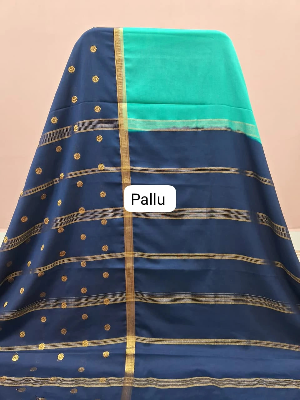 Aqua Green Plain Mysore Crepe Silk Saree pallu
