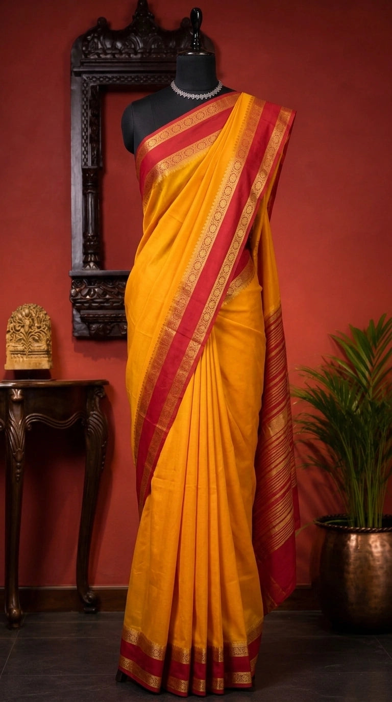 Dark Yellow Mysore Crepe Silk Saree 