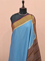 Baby Blue Plain Crepe Silk Saree 1