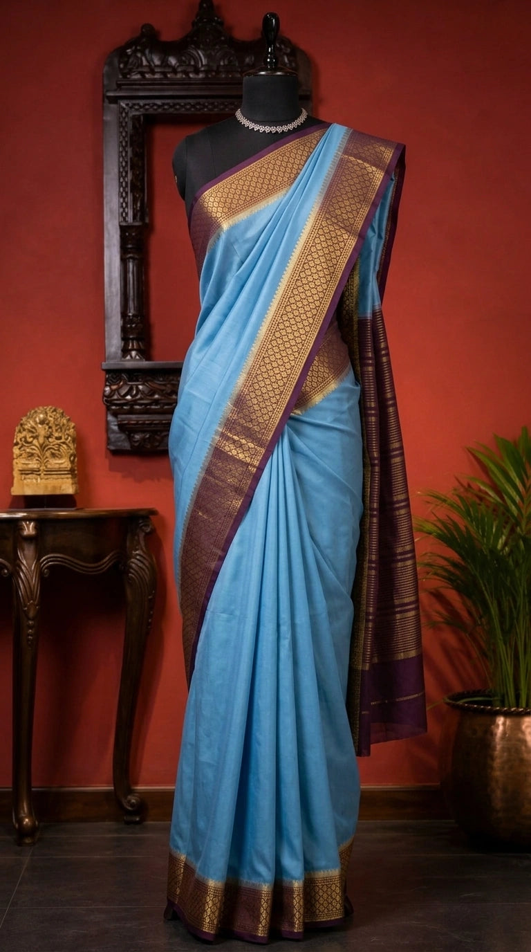 Baby Blue Plain Crepe Silk Saree 