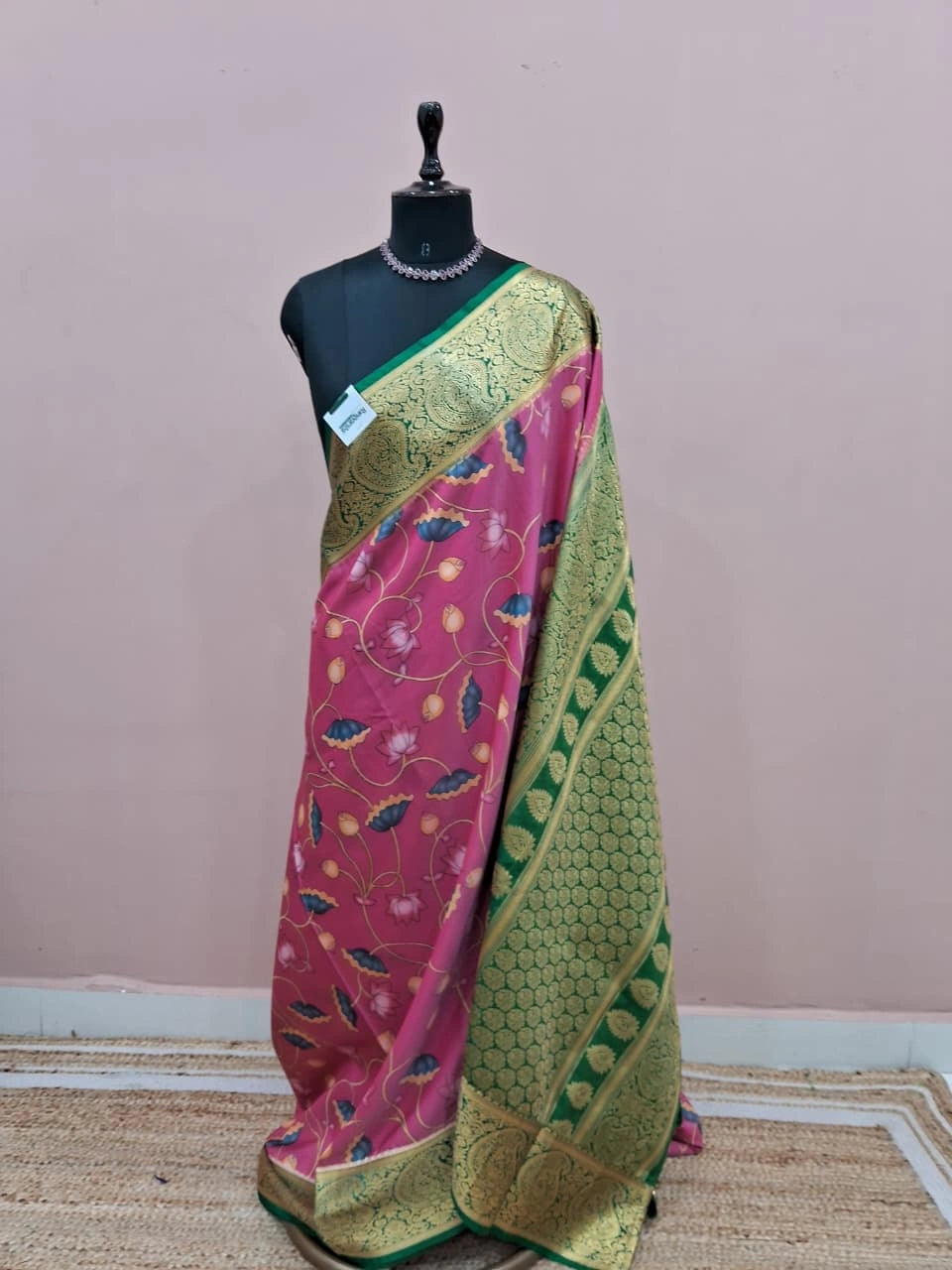 Pink Crepe Silk Saree 